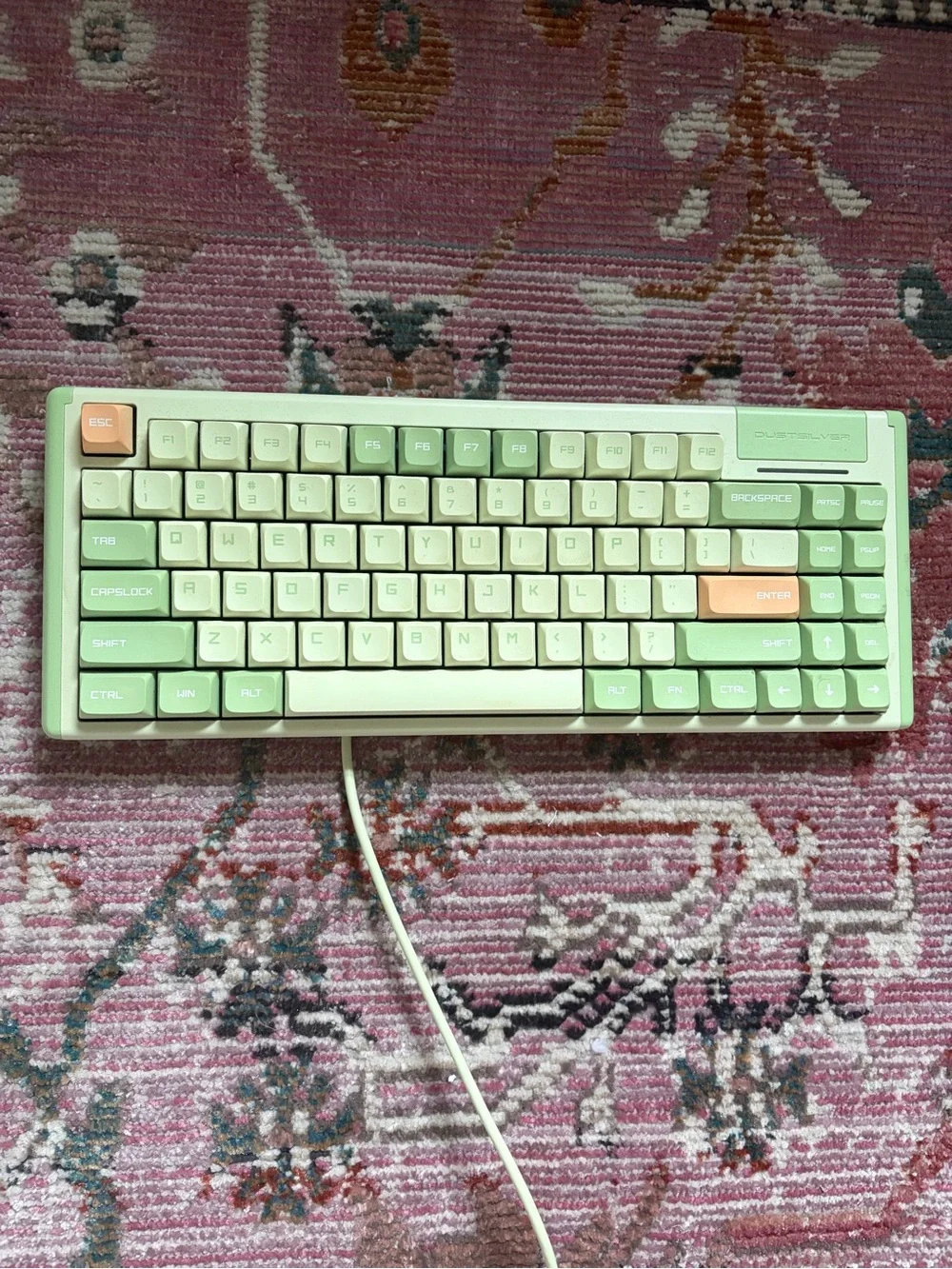 DustSilver Green Mechanical Keyboard with Orange Accents